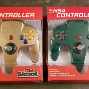 2 N64 Controllers - Gold & Green (NEW) - Nintendo64 - Nintendo - Old Skool